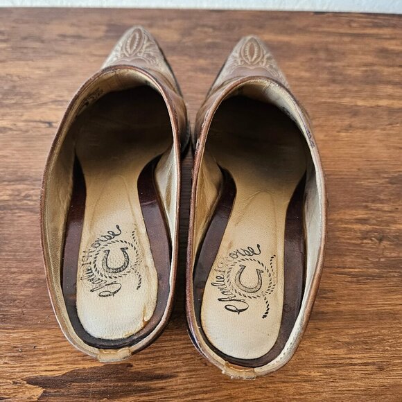 Charlie Horse Vintage Brown Western Cowboy Mule Open Heel Slide Boots Size 6B - Picture 4 of 7